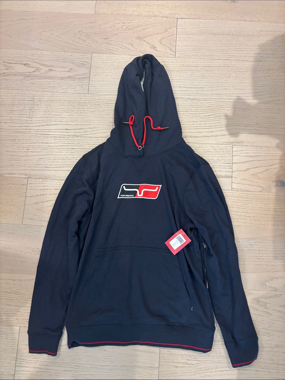 Kimes Ranch Navy Hoodie with Red Accents